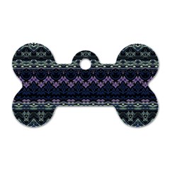 Boho Navy Teal Violet Stripes Dog Tag Bone (one Side) by SpinnyChairDesigns