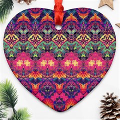 Boho Colorful Pattern Ornament (heart) by SpinnyChairDesigns