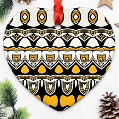 Boho Black White Yellow Ornament (heart) by SpinnyChairDesigns