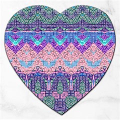 Boho Patchwork Violet Pink Green Jigsaw Puzzle (heart) by SpinnyChairDesigns