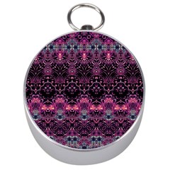 Boho Magenta Black Pattern Silver Compasses by SpinnyChairDesigns