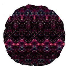 Boho Magenta Black Pattern Large 18  Premium Flano Round Cushions by SpinnyChairDesigns