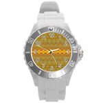 Boho Old Gold Pattern Round Plastic Sport Watch (L) Front