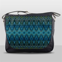 Boho Teal Blue Pattern Messenger Bag by SpinnyChairDesigns