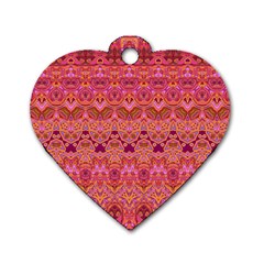 Boho Pink Pattern Dog Tag Heart (two Sides) by SpinnyChairDesigns