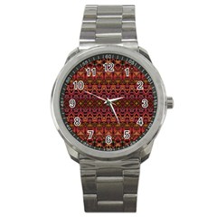 Boho Floral Pattern Sport Metal Watch by SpinnyChairDesigns