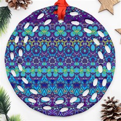 Boho Purple Blue Teal Floral Round Filigree Ornament (two Sides) by SpinnyChairDesigns