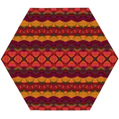 Boho Red Gold Wooden Puzzle Hexagon by SpinnyChairDesigns