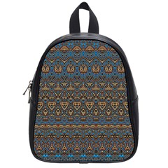 Boho Blue Gold Pattern School Bag (small) by SpinnyChairDesigns