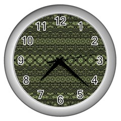 Boho Sage Green Black Wall Clock (silver) by SpinnyChairDesigns