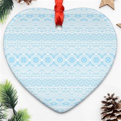 Boho Baby Blue Pattern Ornament (heart) by SpinnyChairDesigns