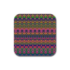 Boho Colorful Pattern Rubber Square Coaster (4 Pack)  by SpinnyChairDesigns