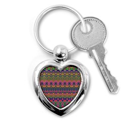 Boho Colorful Pattern Key Chain (heart) by SpinnyChairDesigns