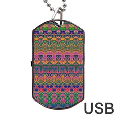 Boho Colorful Pattern Dog Tag Usb Flash (two Sides) by SpinnyChairDesigns