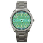 Boho Green Blue Checkered Sport Metal Watch Front