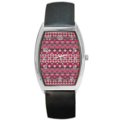 Boho Pink Grey  Barrel Style Metal Watch by SpinnyChairDesigns