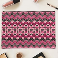 Boho Pink Grey  Cosmetic Bag (xxl) by SpinnyChairDesigns