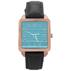 Boho Teal Stripes Rose Gold Leather Watch  by SpinnyChairDesigns