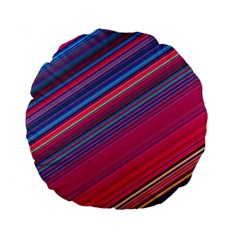 Boho Pink Blue Stripes Standard 15  Premium Round Cushions by SpinnyChairDesigns