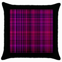 Fuchsia Madras Plaid Throw Pillow Case (black) by SpinnyChairDesigns