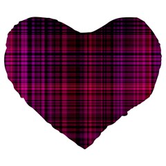 Fuchsia Madras Plaid Large 19  Premium Flano Heart Shape Cushions by SpinnyChairDesigns