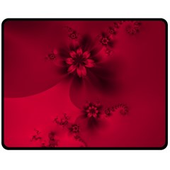 Scarlet Red Floral Print Fleece Blanket (medium)  by SpinnyChairDesigns