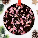 Pink Lilies on Black Round Ornament (Two Sides) Front