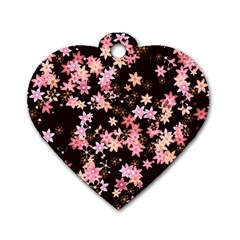 Pink Lilies On Black Dog Tag Heart (one Side) by SpinnyChairDesigns