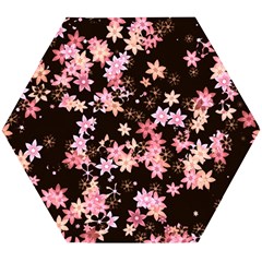 Pink Lilies On Black Wooden Puzzle Hexagon by SpinnyChairDesigns