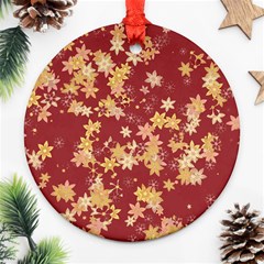 Gold And Tuscan Red Floral Print Ornament (round) by SpinnyChairDesigns