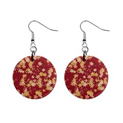 Gold And Tuscan Red Floral Print Mini Button Earrings by SpinnyChairDesigns