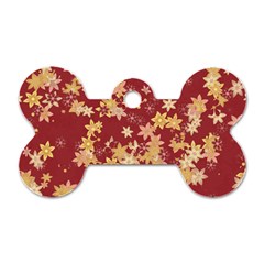 Gold And Tuscan Red Floral Print Dog Tag Bone (one Side) by SpinnyChairDesigns