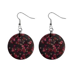 Pink Wine Floral Print Mini Button Earrings by SpinnyChairDesigns