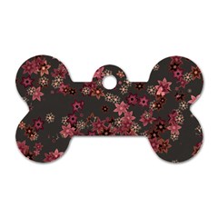 Pink Wine Floral Print Dog Tag Bone (one Side) by SpinnyChairDesigns