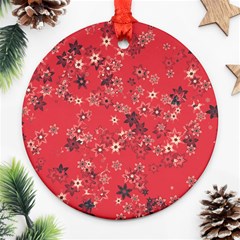 Red Wildflower Floral Print Round Ornament (two Sides) by SpinnyChairDesigns