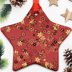 Gold And Rust Floral Print Ornament (star) by SpinnyChairDesigns