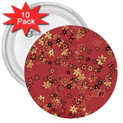 Gold And Rust Floral Print 3  Buttons (10 Pack)  by SpinnyChairDesigns