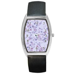 Pastel Purple Floral Pattern Barrel Style Metal Watch by SpinnyChairDesigns