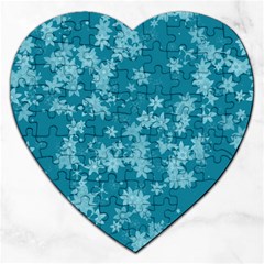 Teal Blue Floral Print Jigsaw Puzzle (heart) by SpinnyChairDesigns