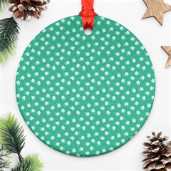 Biscay Green White Floral Print Ornament (round) by SpinnyChairDesigns