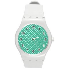 Biscay Green White Floral Print Round Plastic Sport Watch (m) by SpinnyChairDesigns