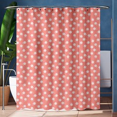 Coral Pink White Floral Print Shower Curtain 60  X 72  (medium)  by SpinnyChairDesigns