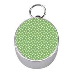 Spring Green White Floral Print Mini Silver Compasses by SpinnyChairDesigns