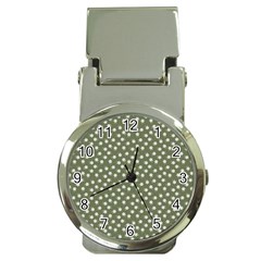 Sage Green White Floral Print Money Clip Watches by SpinnyChairDesigns