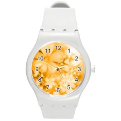 Saffron Yellow Watercolor Floral Print Round Plastic Sport Watch (m) by SpinnyChairDesigns