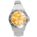 Saffron Yellow Watercolor Floral Print Round Plastic Sport Watch (L) Front