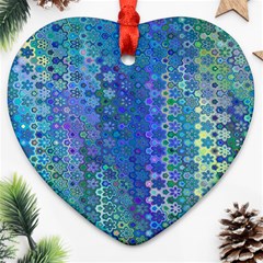 Boho Blue Wildflower Print Heart Ornament (two Sides) by SpinnyChairDesigns