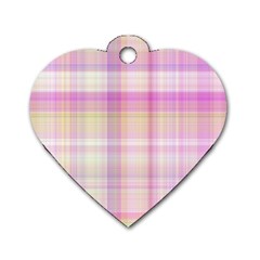 Pink Madras Plaid Dog Tag Heart (one Side) by SpinnyChairDesigns