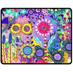 Double Sunflower Abstract Fleece Blanket (medium)  by okhismakingart