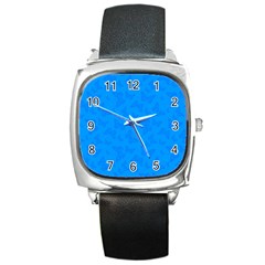 Cornflower Blue Butterfly Print Square Metal Watch by SpinnyChairDesigns